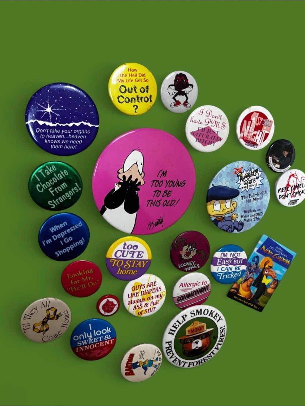 Vtg bundle of novelty and promotional button pins